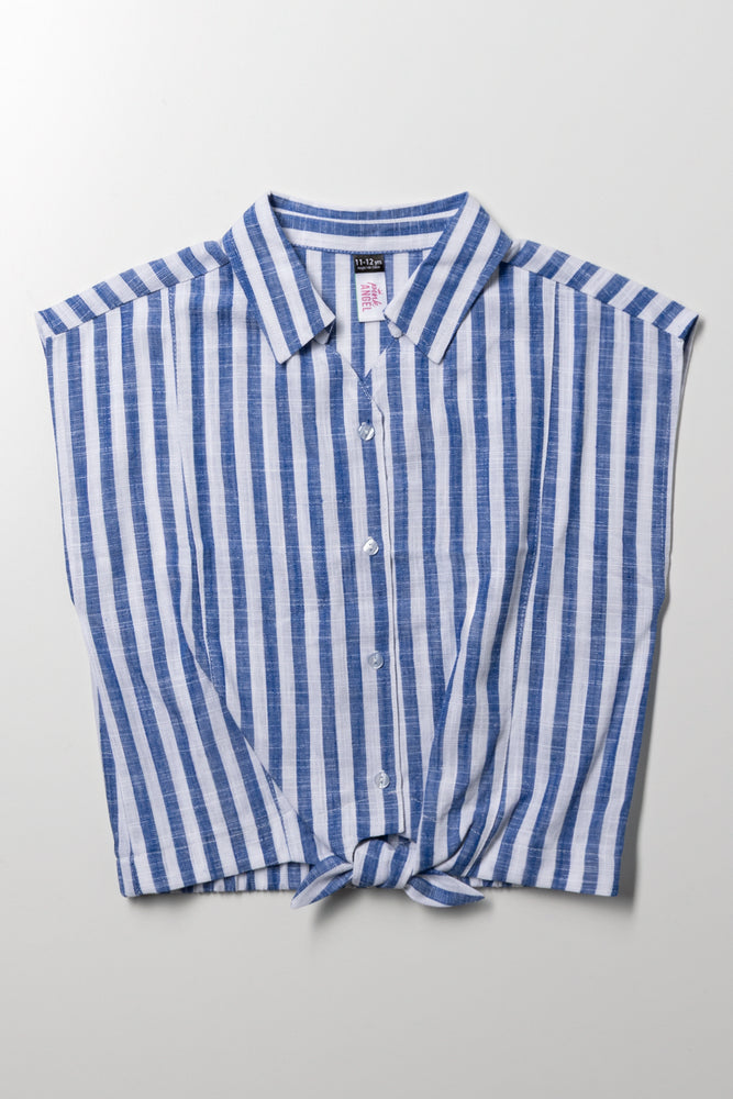 Front Tie Top Blue And White