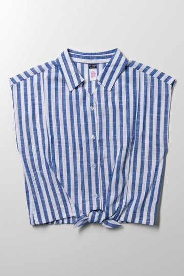 Front Tie Top Blue And White