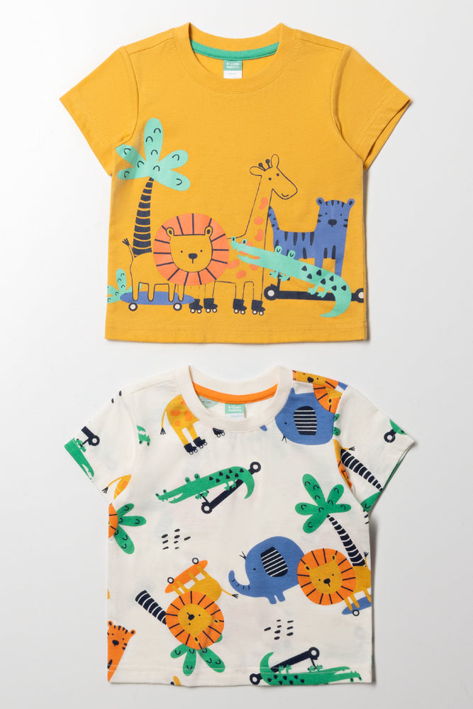 2 Pack Animal Short Sleeve T-Shirts Yellow And Cream