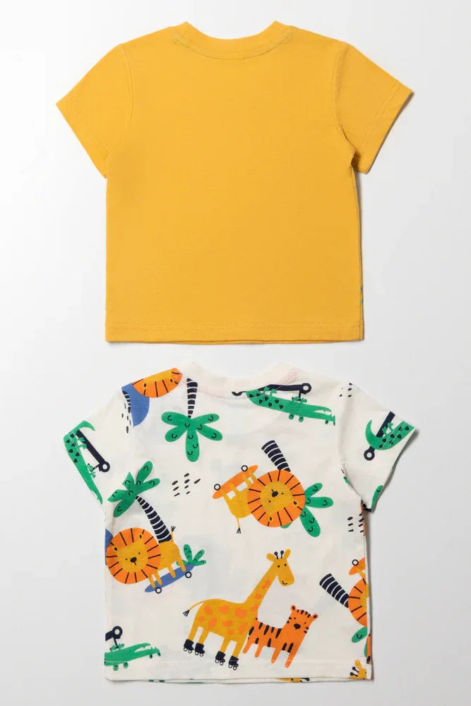 2 Pack Animal Short Sleeve T-Shirts Yellow And Cream (3)