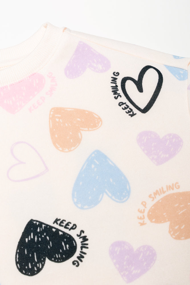 Hearts Crew Neck Top And Leggings Set