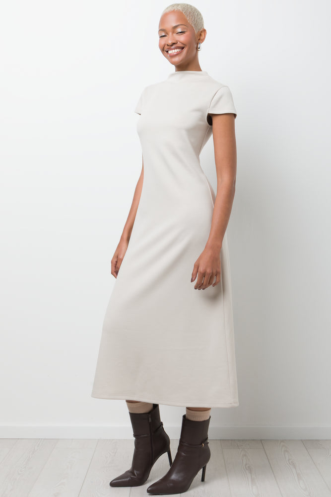 Cap Sleeve Fit And Flare Dress Natural