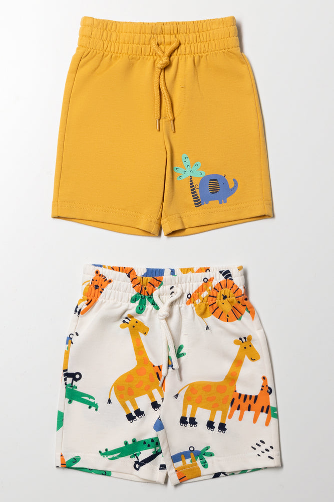 2 Pack Animal Shorts Yellow And Cream