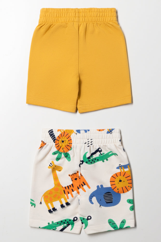 2 Pack Animal Shorts Yellow And Cream (2)