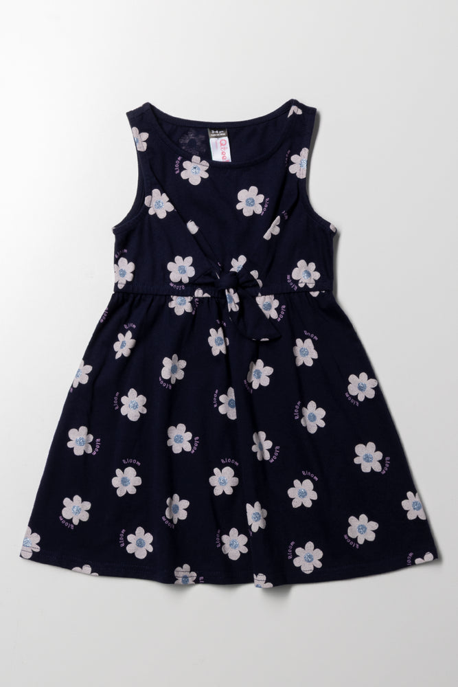 Floral Sleeveless Knit Dress Navy