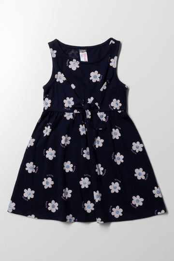 Floral Sleeveless Knit Dress Navy