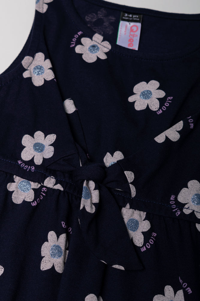 Floral Sleeveless Knit Dress Navy