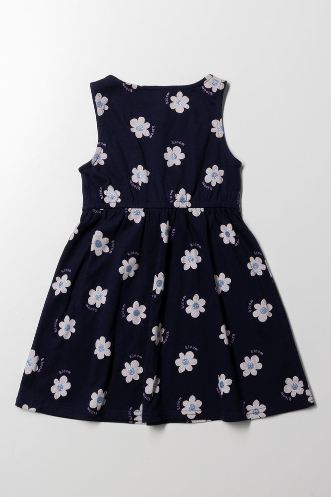 Floral Sleeveless Knit Dress Navy (2)