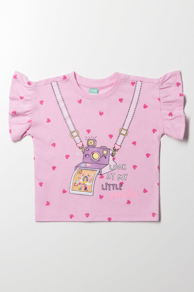 Frill Sleeve T-Shirt Pink