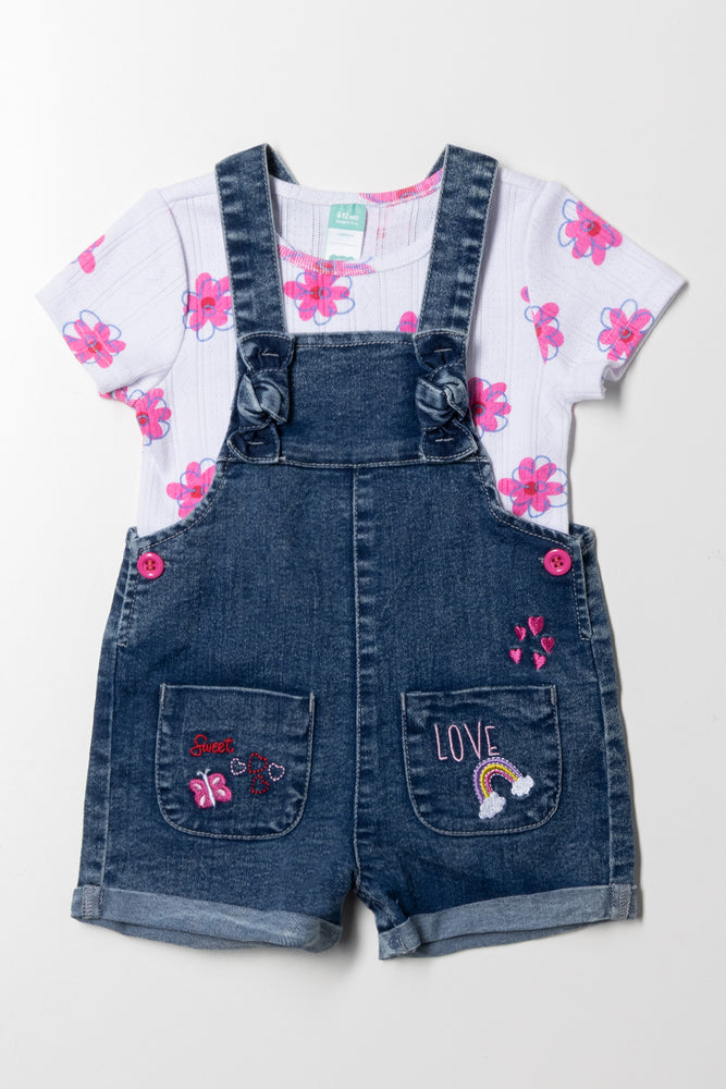 Dungaree With T-Shirt Set Pink