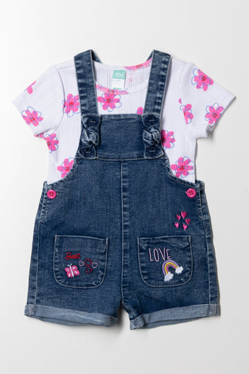 Dungaree With T-Shirt Set Pink