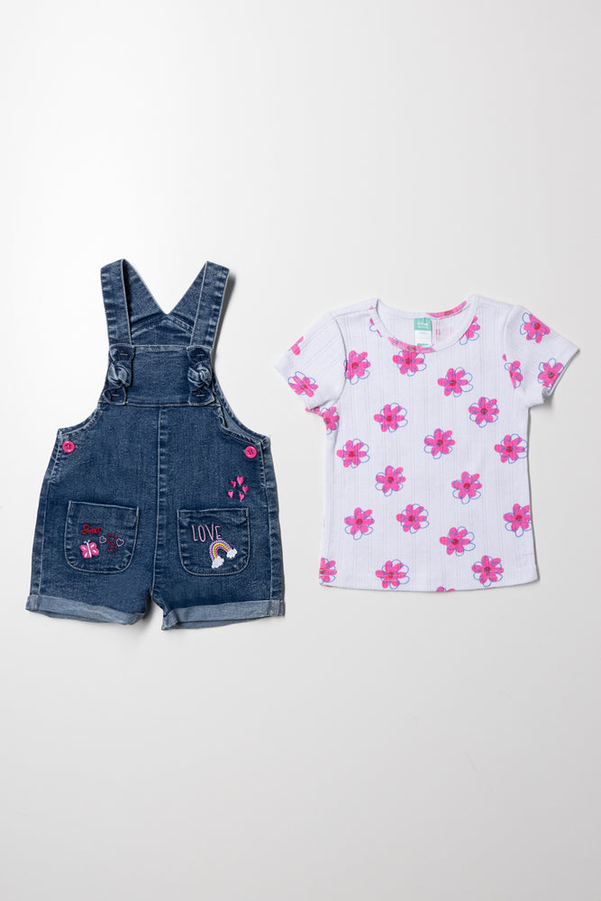 Dungaree With T-Shirt Set Pink (2)