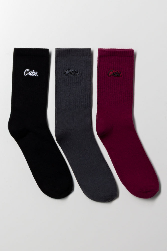 3 Pack Socks Black, Grey And Burgundy