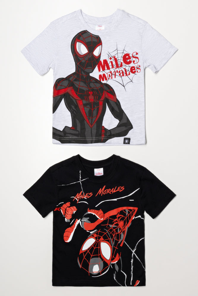 Miles Morales 2 Pack Short Sleeve T-Shirts Grey And Black