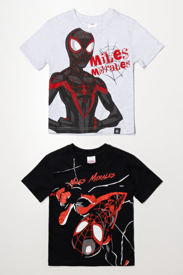 Miles Morales 2 Pack Short Sleeve T-Shirts Grey And Black