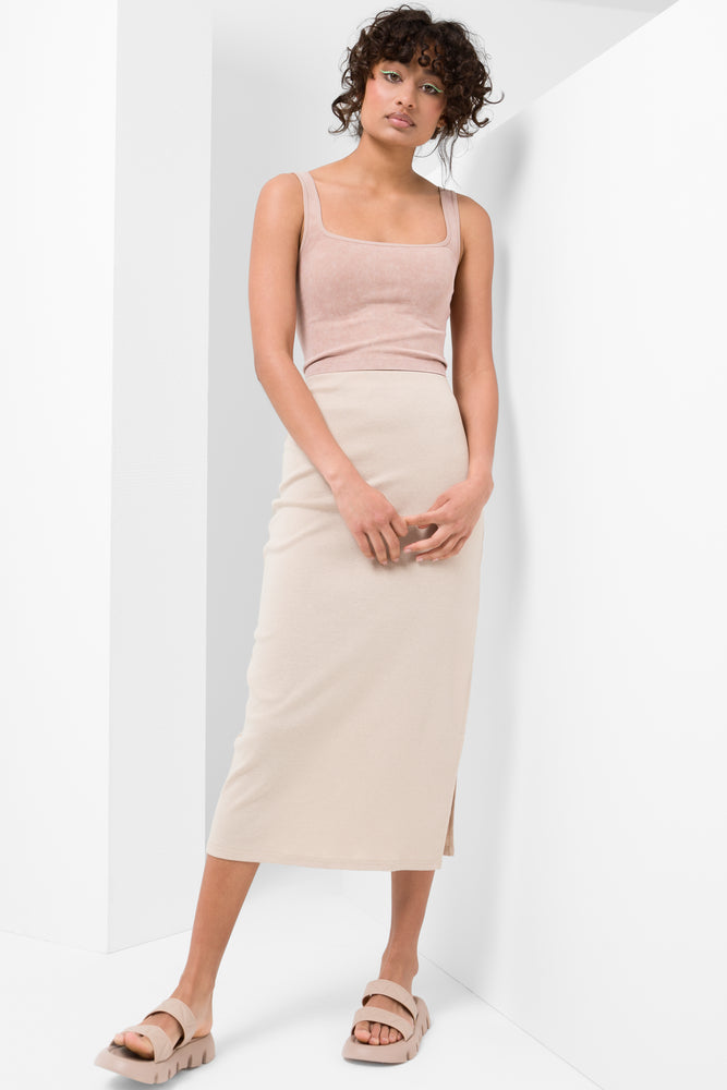 Fitted Midi Column Skirt Natural