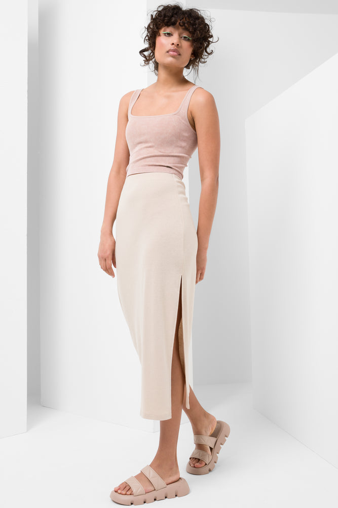 Fitted Midi Column Skirt Natural