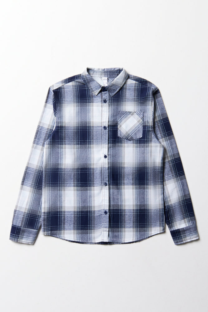 Long Sleeve Check Flannel Shirt Blue