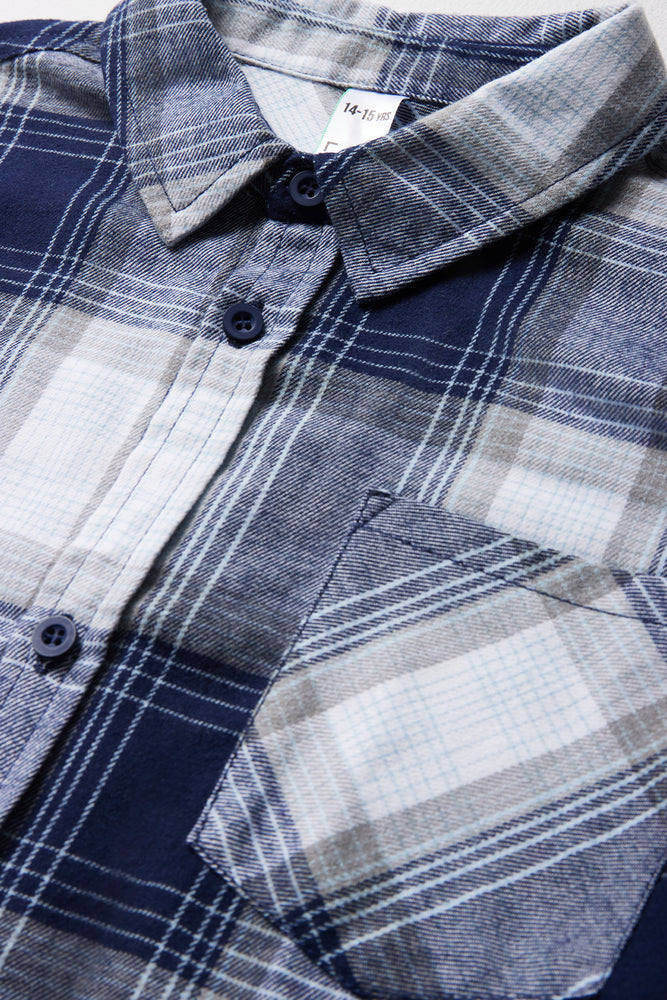 Long Sleeve Check Flannel Shirt Blue (1)