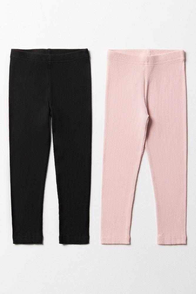 2 Pack Rib Leggings Black And Rose