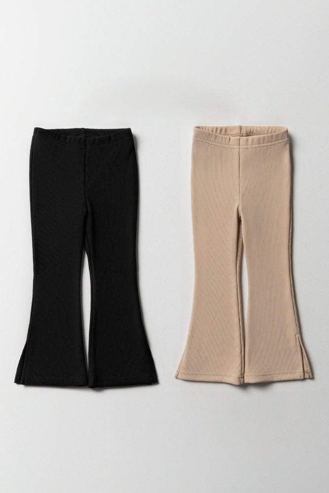 2 Pack Flare Leggings Black And Natural