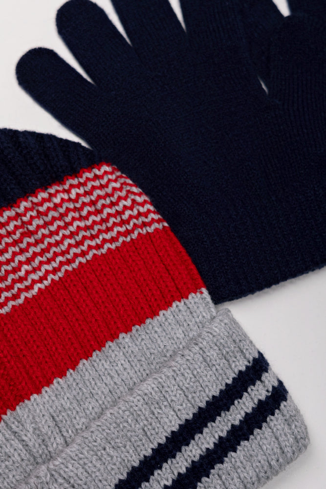 2 Piece Striped Beanie Set Red