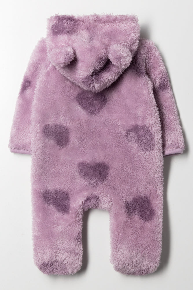 Heart Embossed Fleece Babygrow Purple (3)