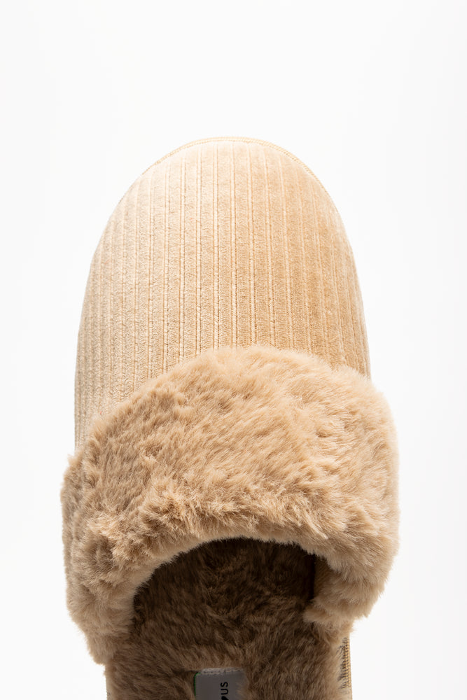 Fur Trim Closed Slippers Natural (4)