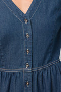 Puff Sleeve Fit And Flare Denim Dress (3)