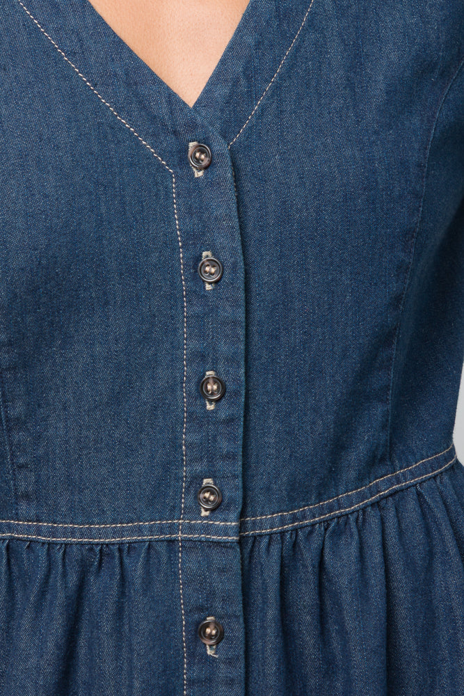 Puff Sleeve Fit And Flare Denim Dress (3)