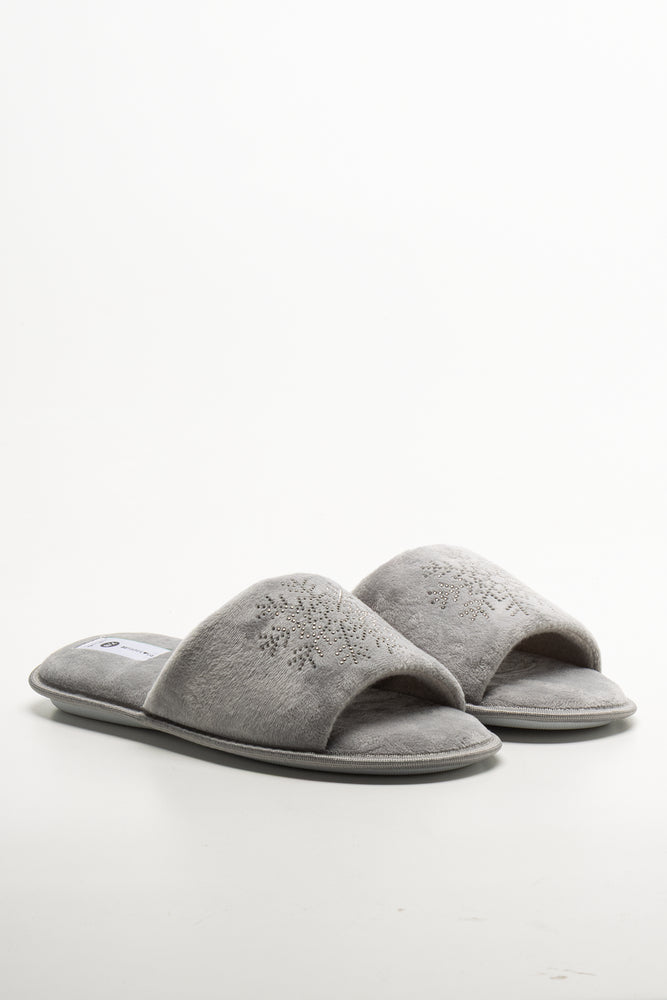 Snowflake Open Toe Slippers Grey