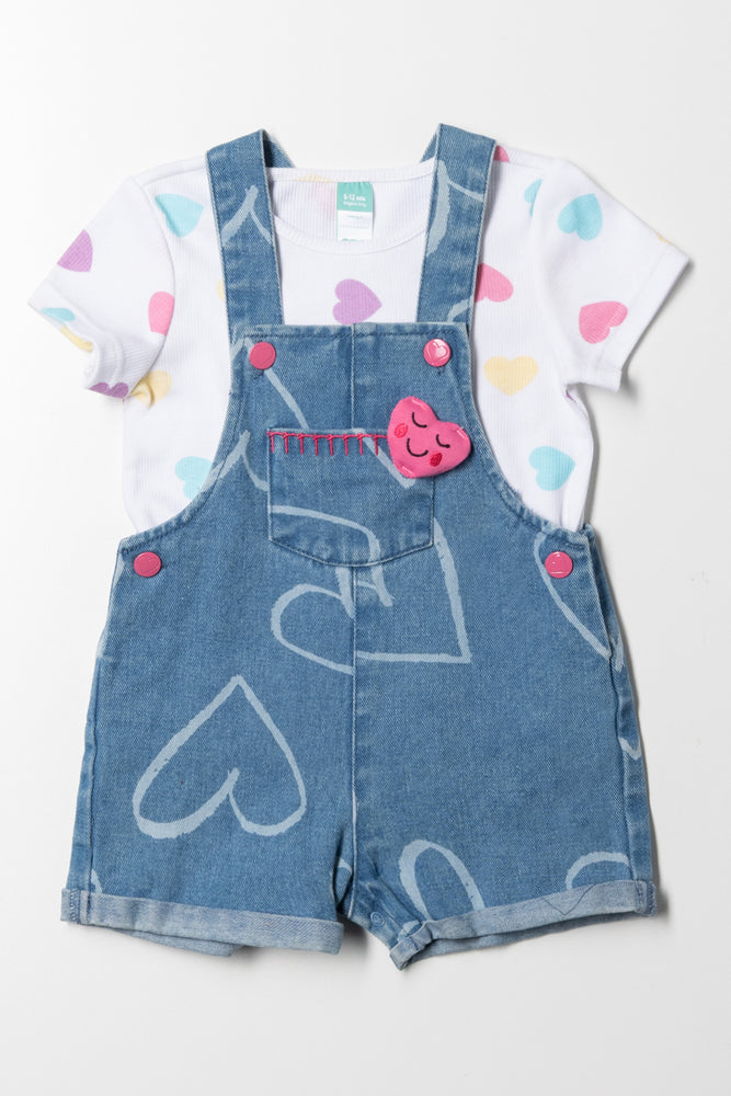 Dungaree Set With Hearts Blue