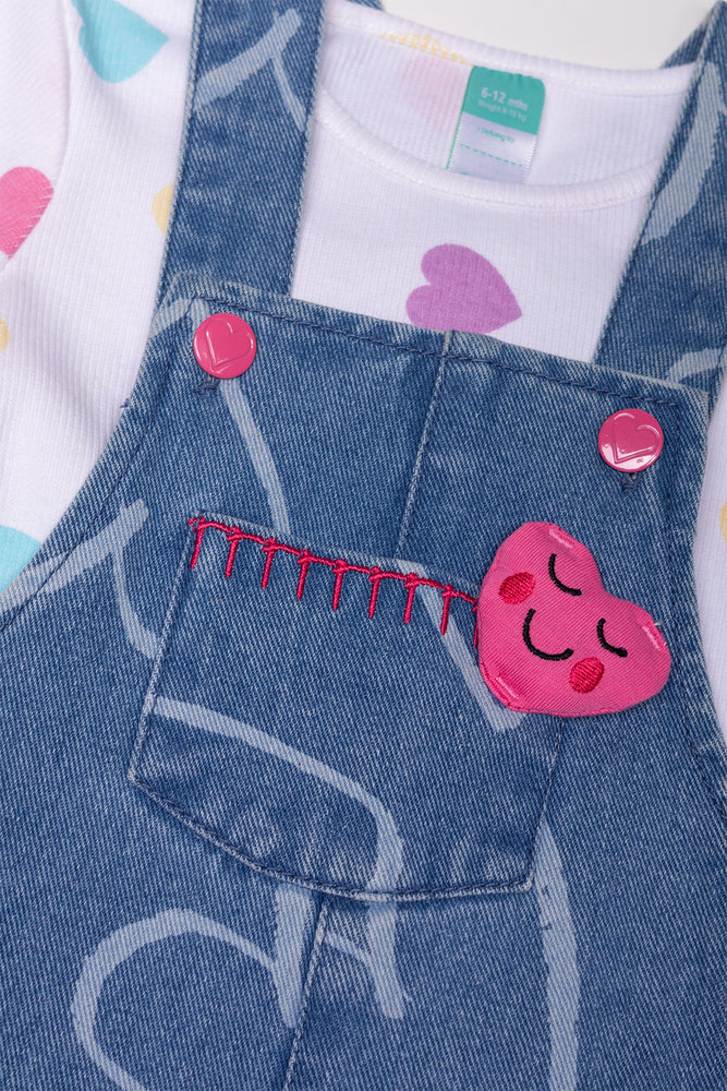 Dungaree Set With Hearts Blue