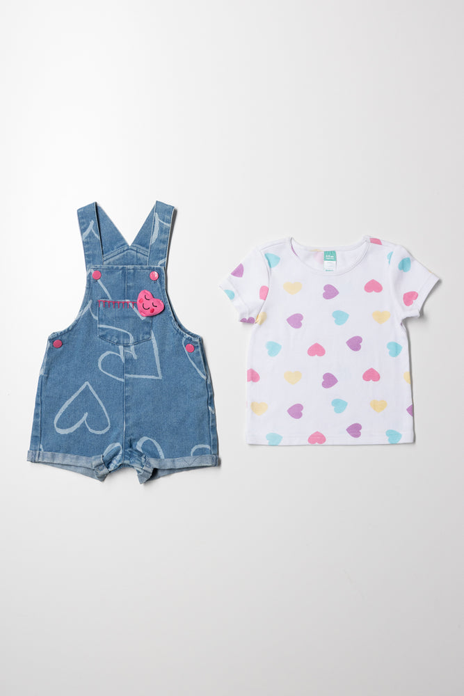 Dungaree Set With Hearts Blue (2)