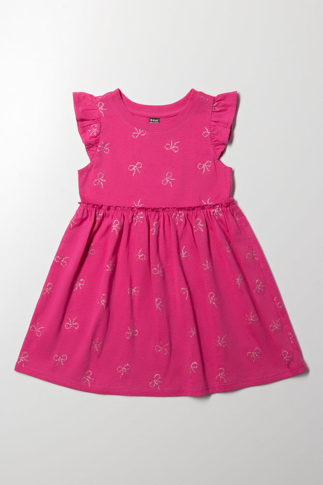 Bow Flutter Sleeve Dress Pink