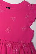 Bow Flutter Sleeve Dress Pink (1)