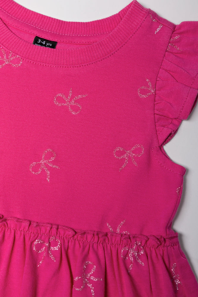 Bow Flutter Sleeve Dress Pink (1)