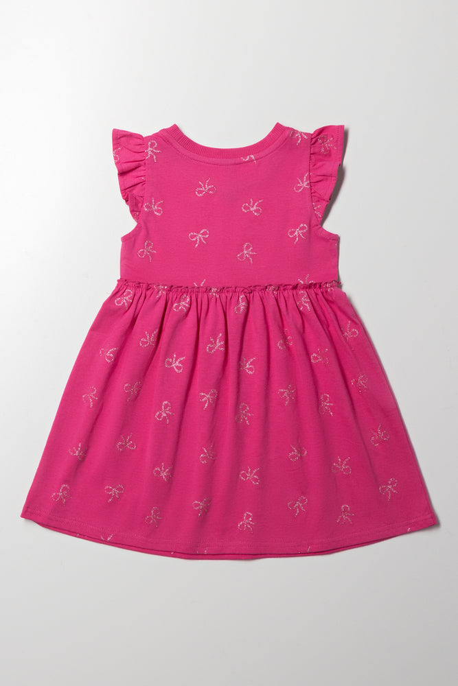 Bow Flutter Sleeve Dress Pink (2)