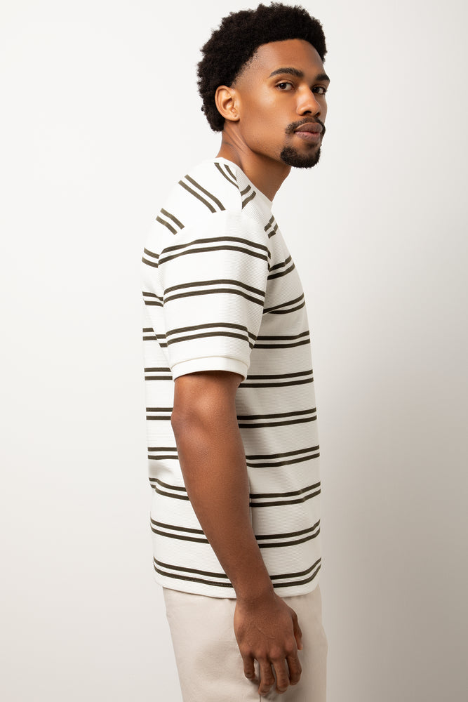 Textured Stripe Short Sleeve T-Shirt White