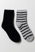 2 Pack Stripe Chunky Socks Black And Grey