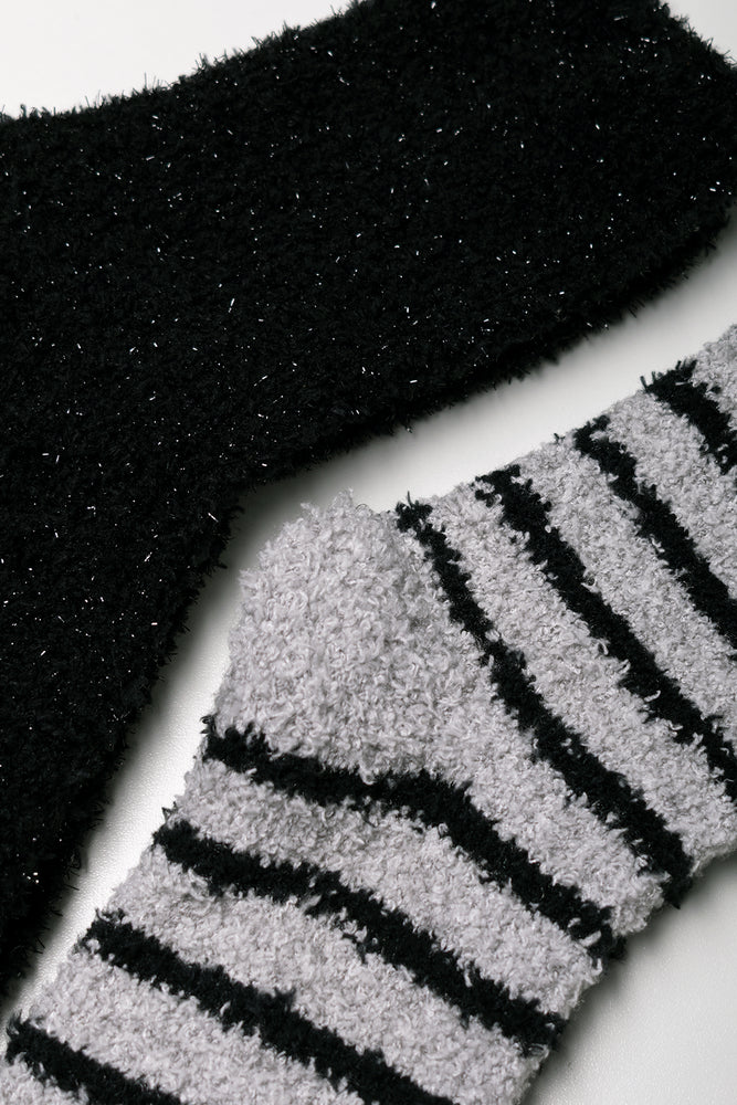 2 Pack Stripe Chunky Socks Black And Grey (1)