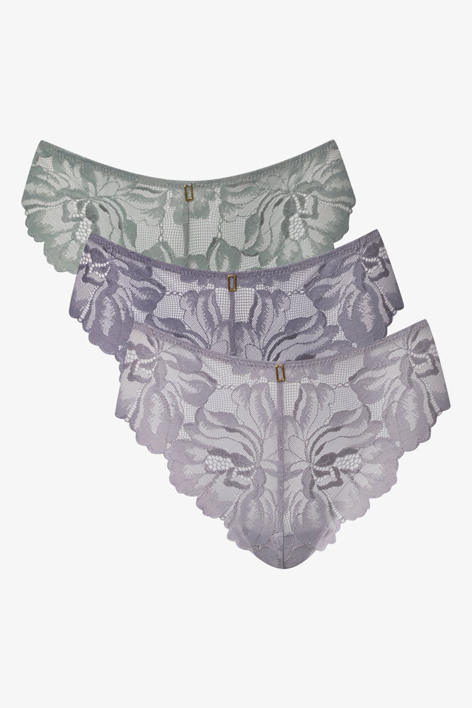 3 Pack Lace Thongs Lilac And Light Green