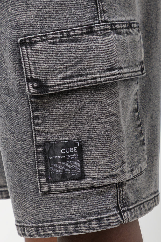 Cargo Denim Shorts Charcoal (4)