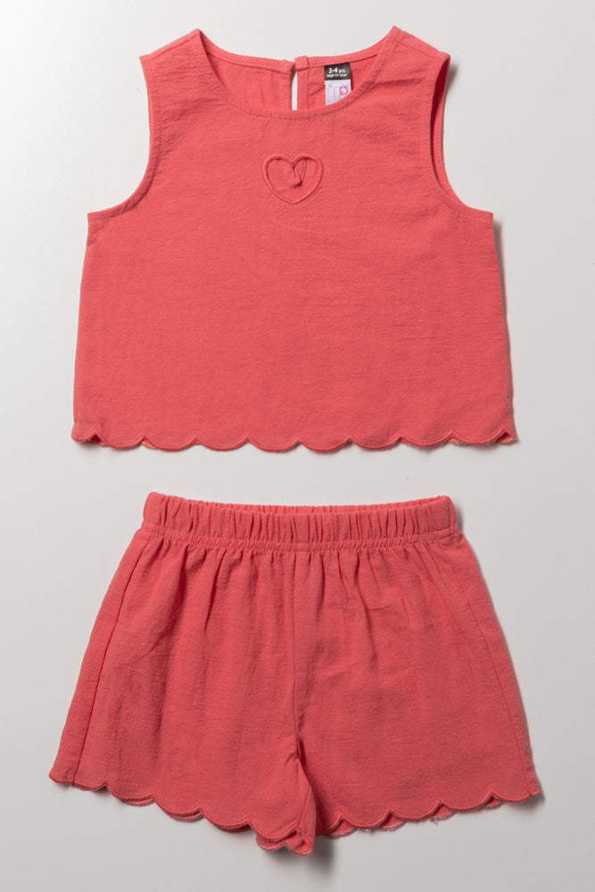 Scallop Hem Woven Set Coral