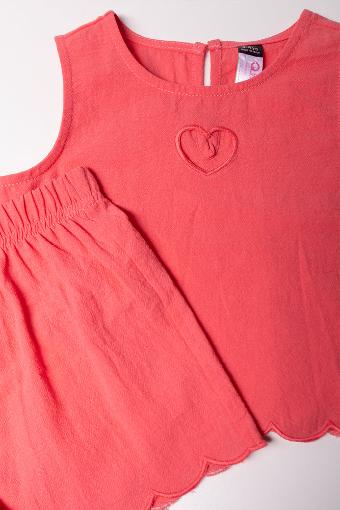 Scallop Hem Woven Set Coral