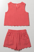 Scallop Hem Woven Set Coral (2)