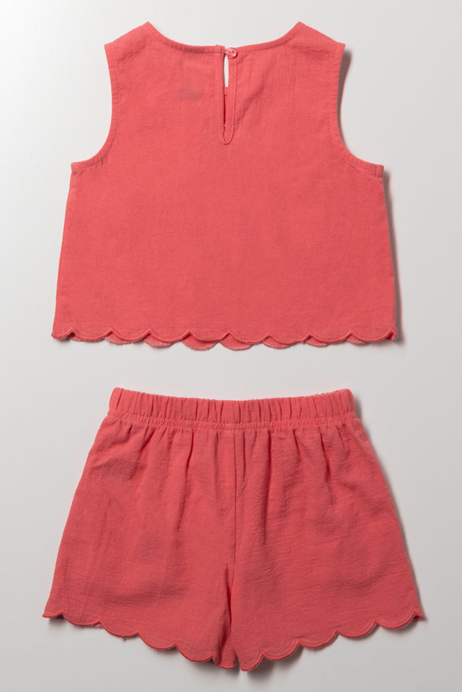 Scallop Hem Woven Set Coral (2)