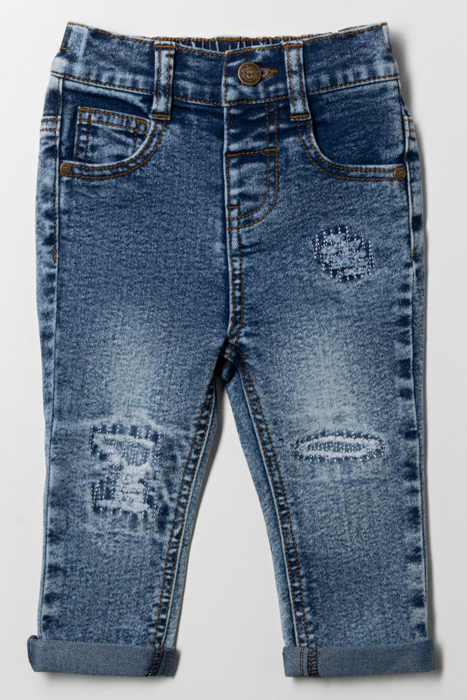 Abrasion Denim Skinny Jeans Blue