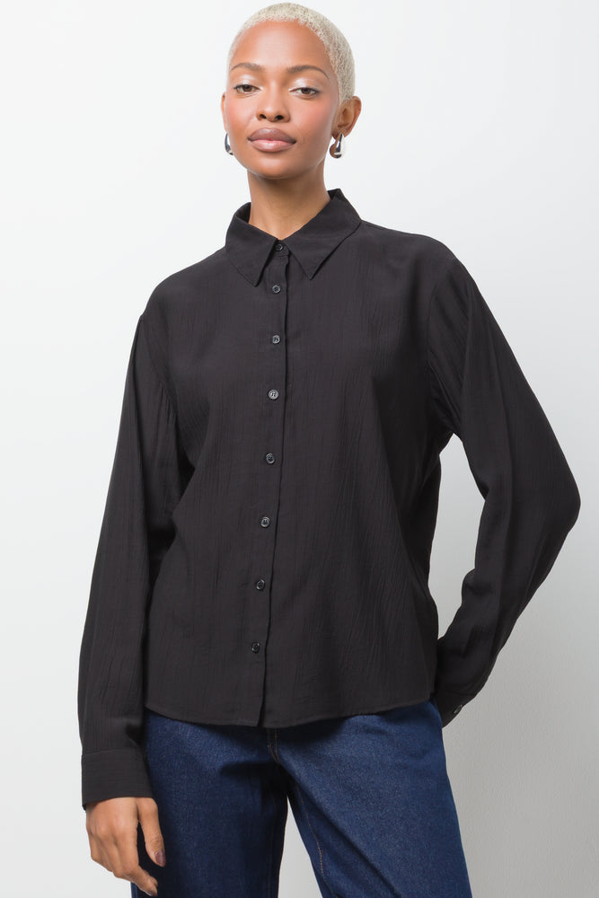 Long Sleeve Crinkle Shirt Black