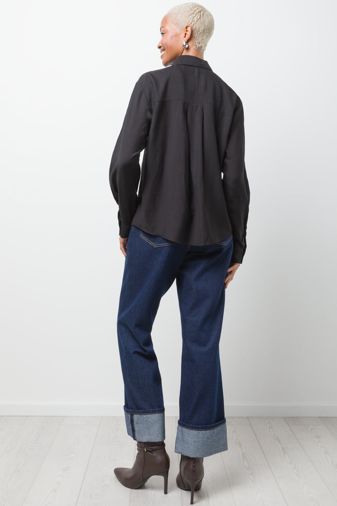 Long Sleeve Crinkle Shirt Black (2)